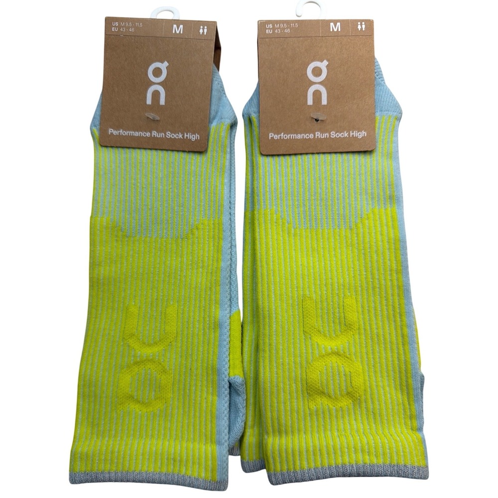 2 Pair On Running Performance Run High Sock Mens M 9.5-11.5 Wash Lime NWT